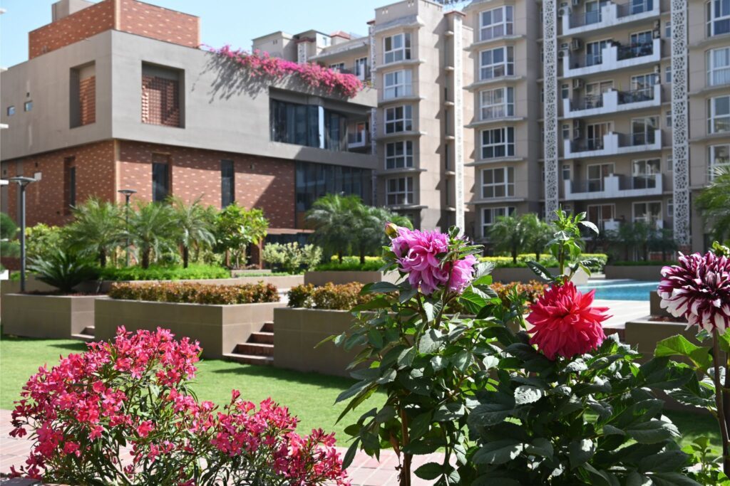 Residential towers and landscaped gardens at Steel Strips Towers, Dera Bassi